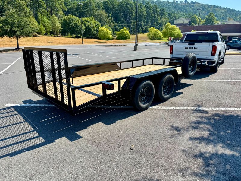Rear view of the utility trailer with the 4-foot loading gate down